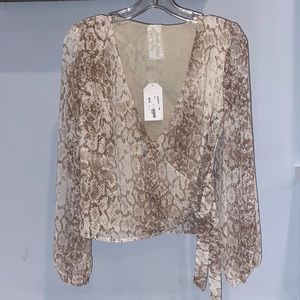 Brown and Ivory Snake Print Wrap top